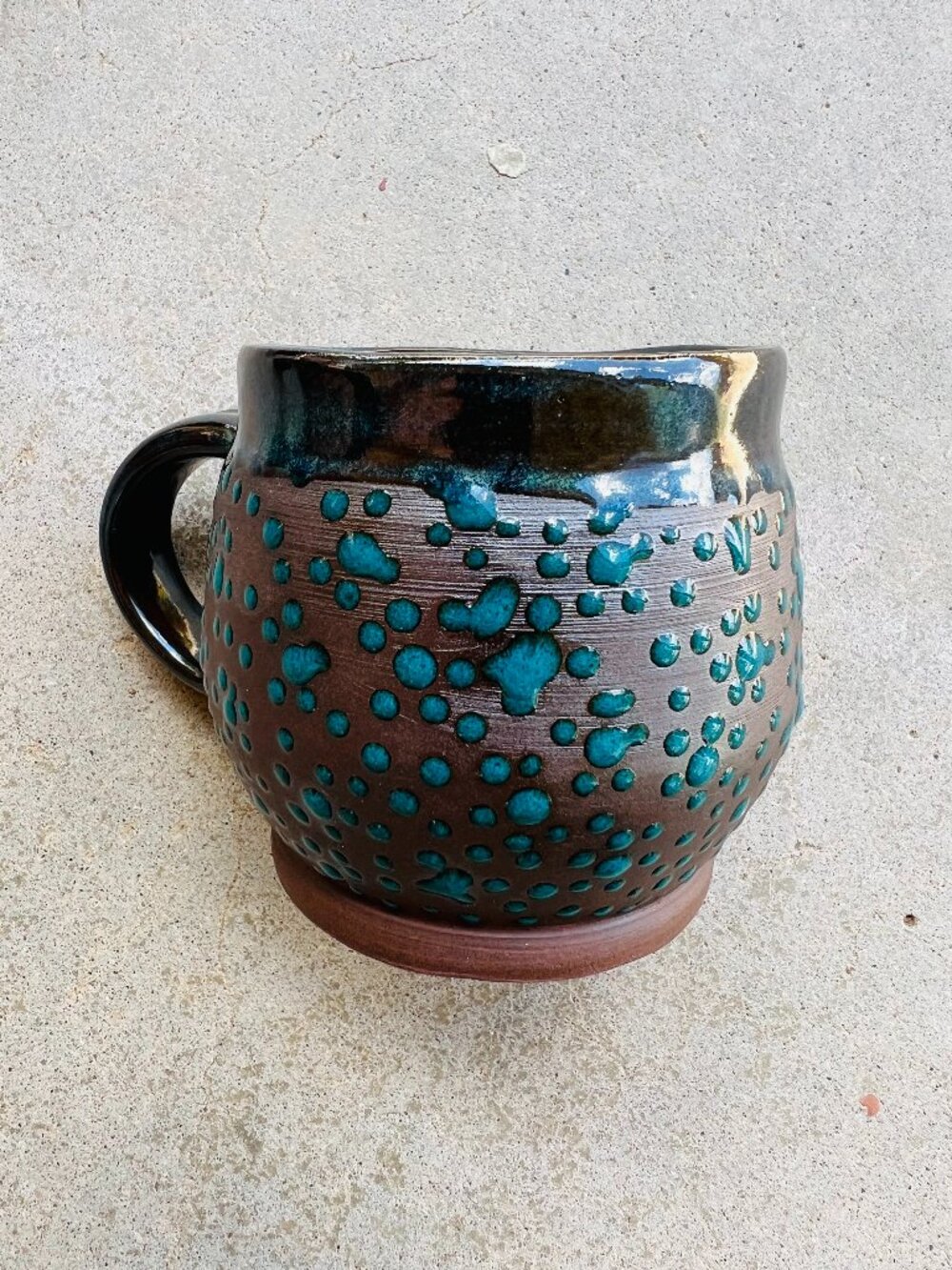 Dotted Raindrop Blue and Brown Pottery Mug Handmade